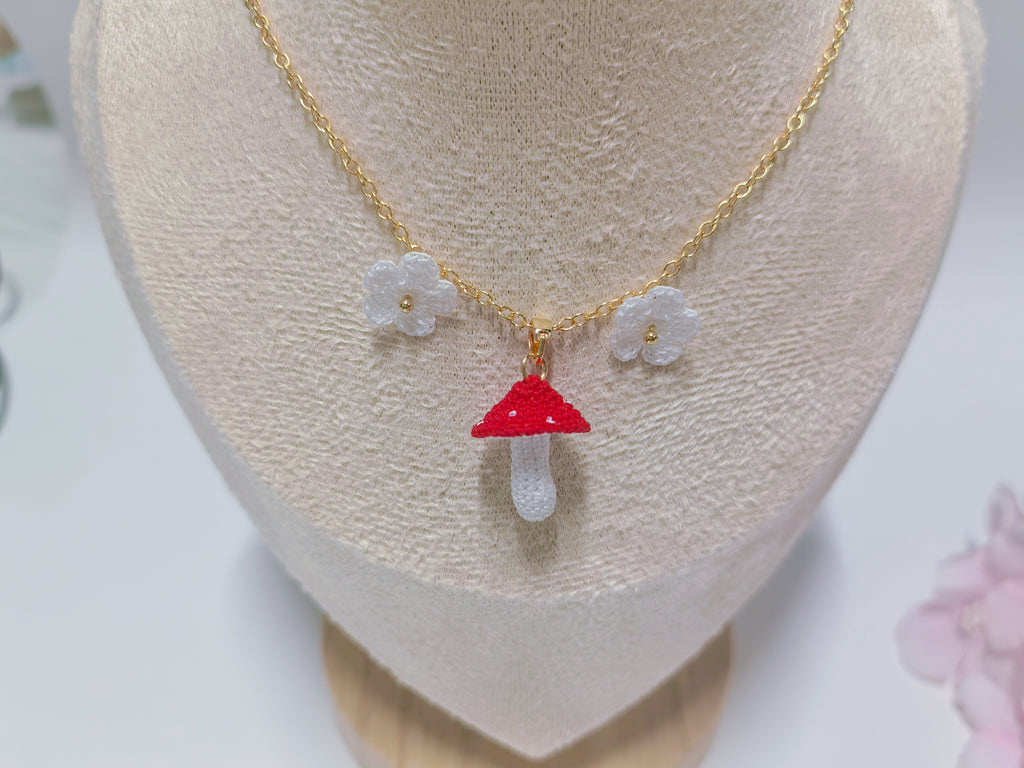 Mushroom Crochet Necklace