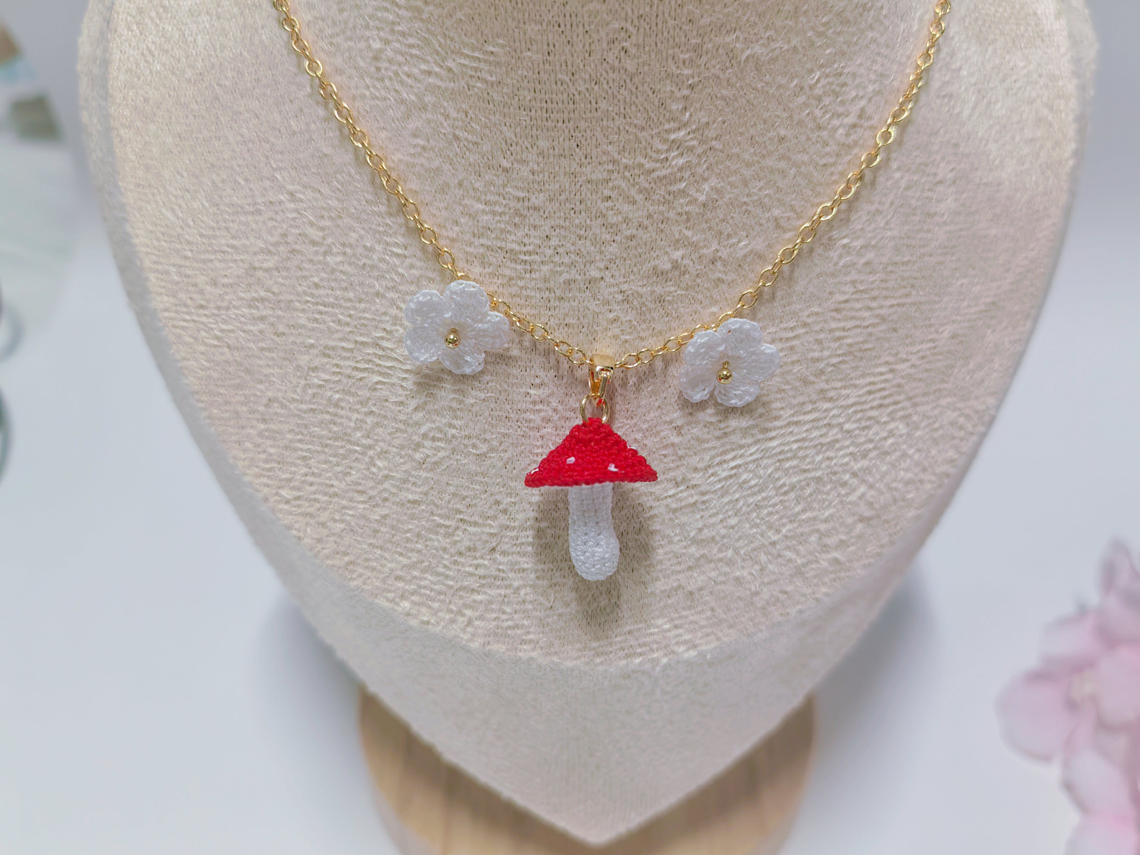 Mushroom Crochet Necklace