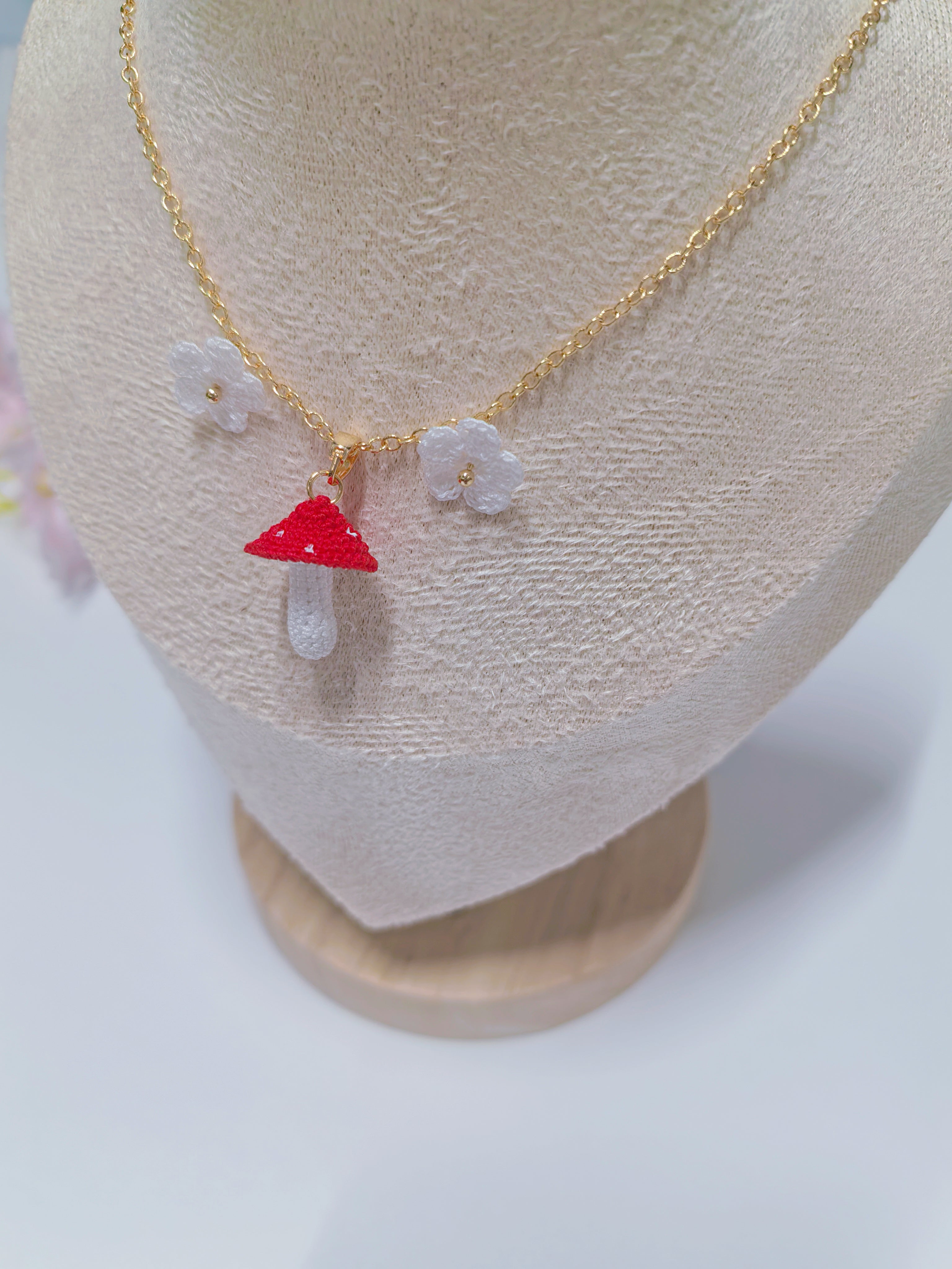 Mushroom Crochet Necklace