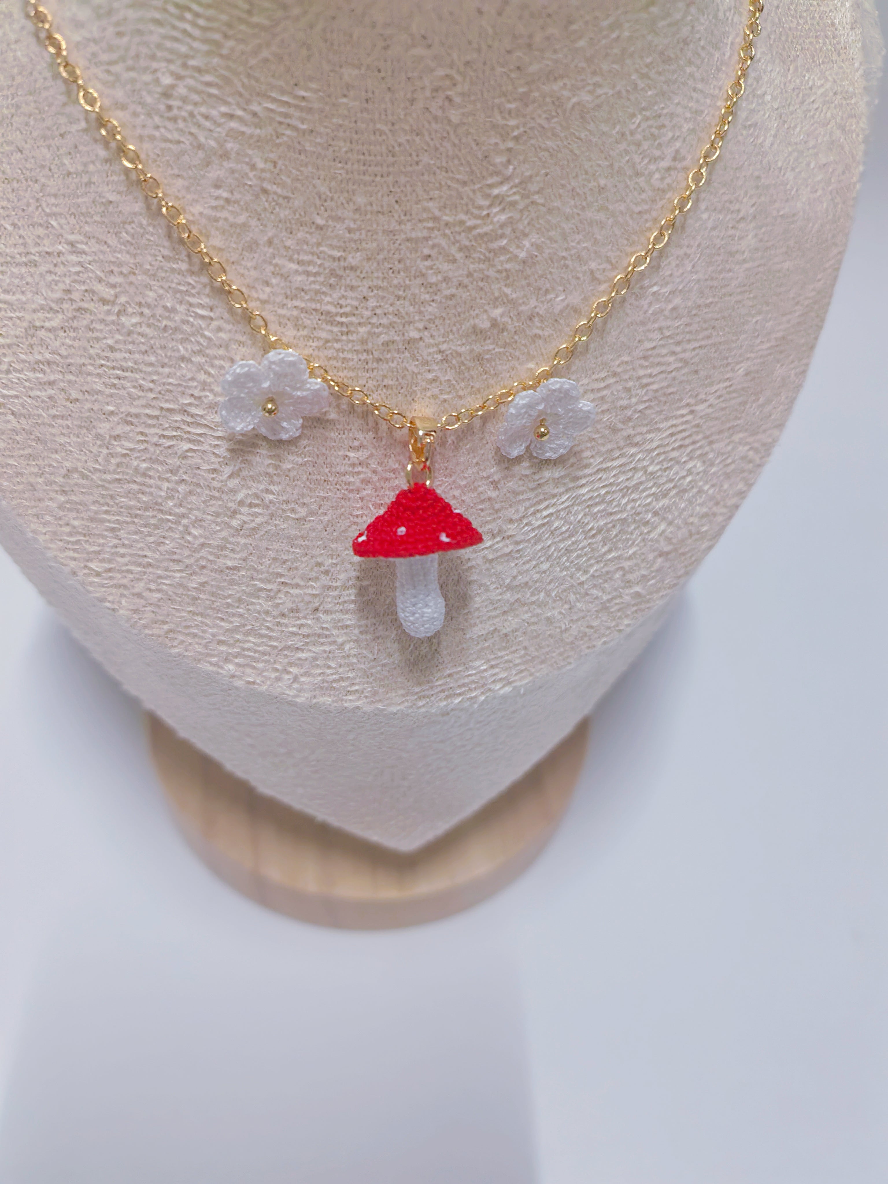 Mushroom Crochet Necklace